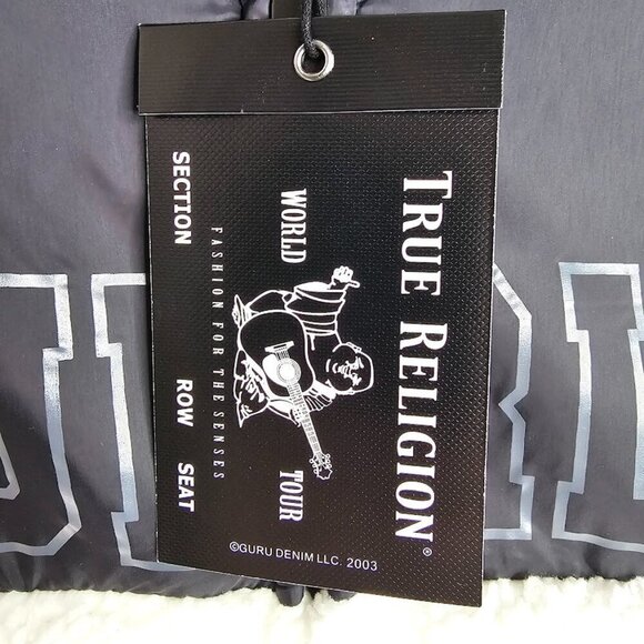 NWT TRUE RELIGION Jacket Coat Colorblock Sherpa Logo WHITE & BLACK size S Fleece - Picture 4 of 12